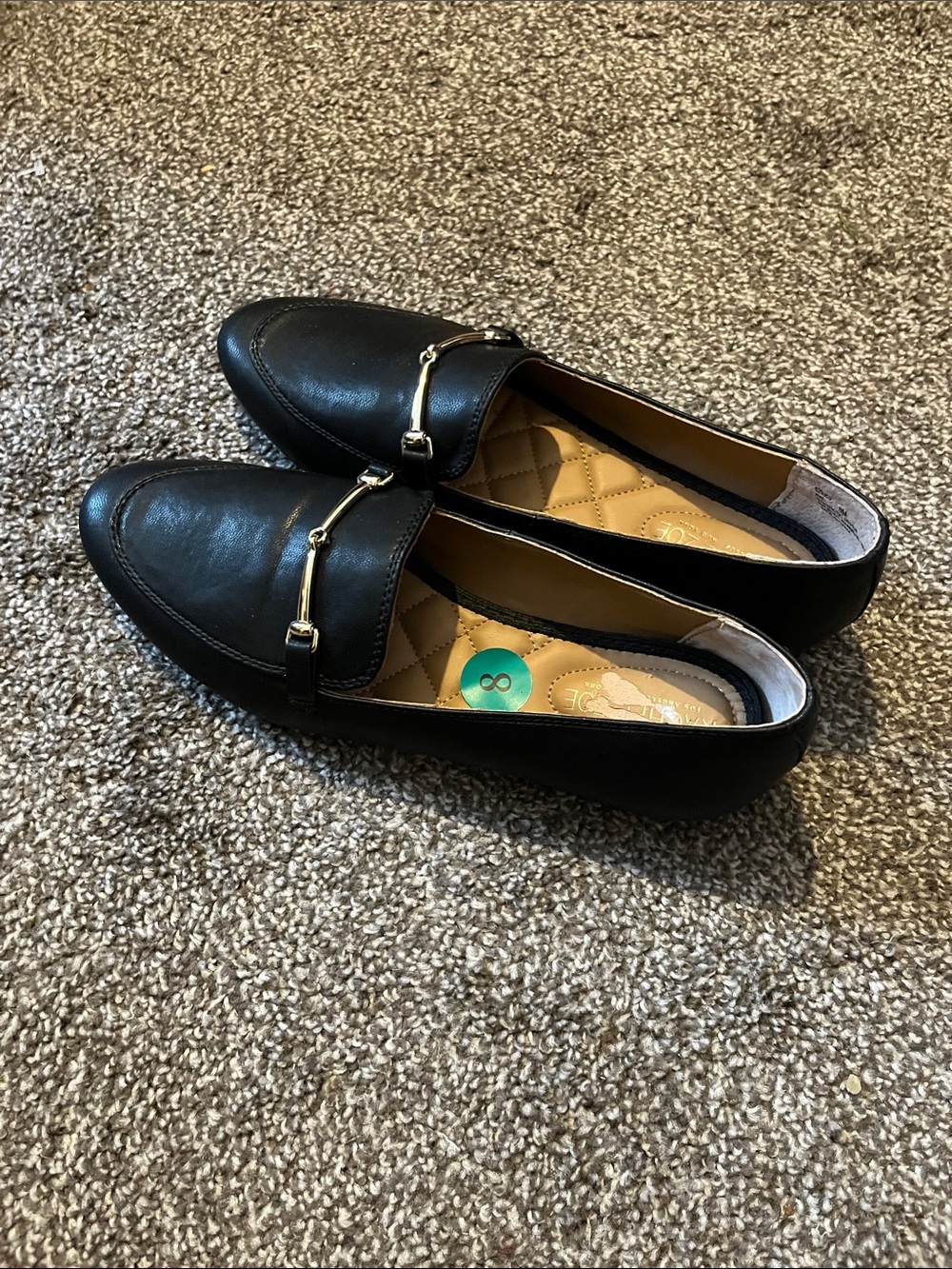 NWOT Rachel Zoe Black Leather Loafers with Gold Bit Detail SZ 8